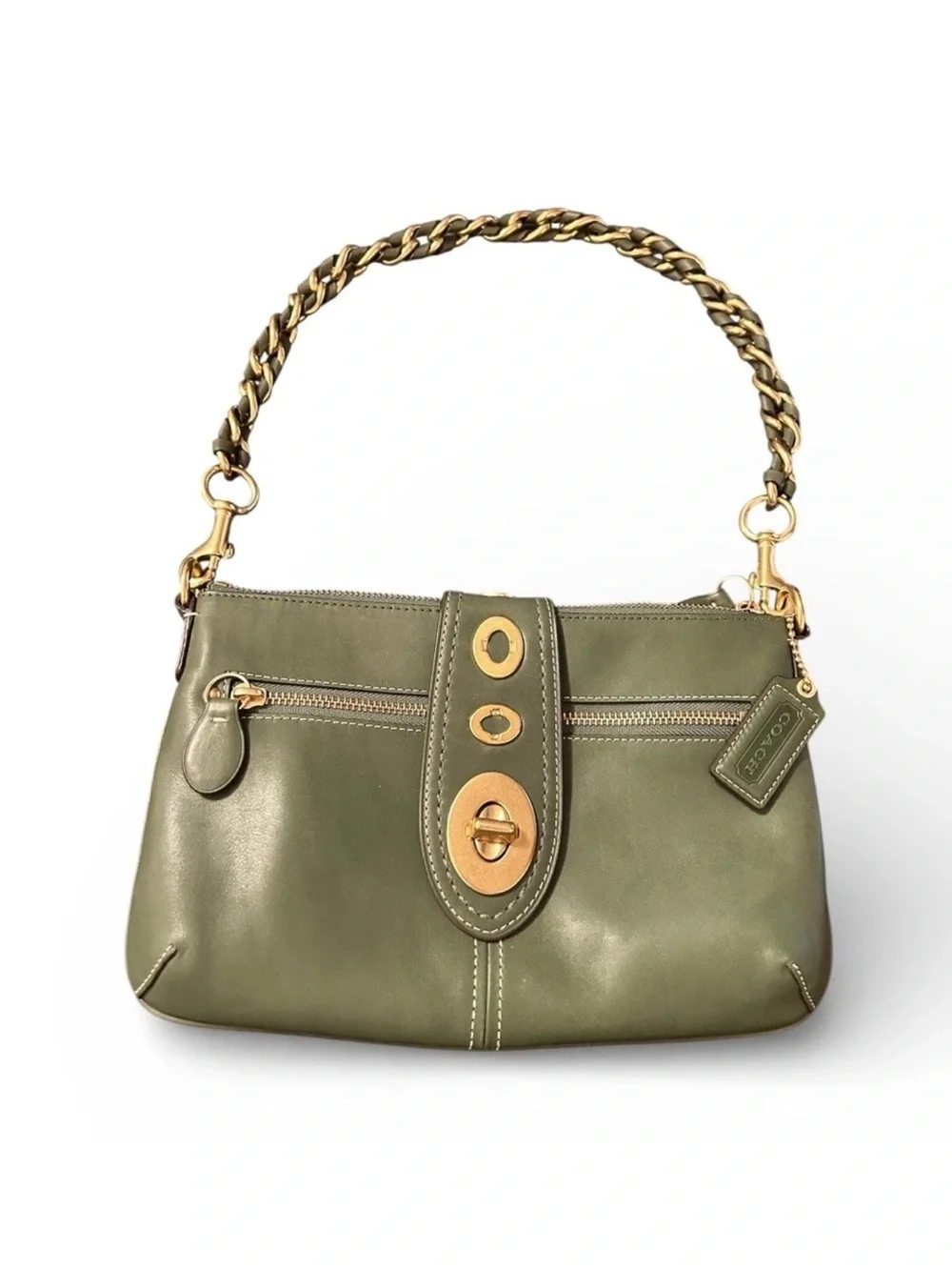 Coach Bridget Shoulder Bag/Clutch, Green Leather, Brass Hardware *Rare* 2009 EUC